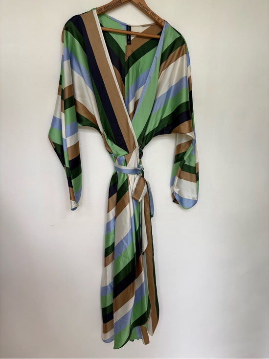 Mango Dresses & Skirts - Mango Multicolor Striped Silk Blouse — Green, Blue, Brown, Cream
